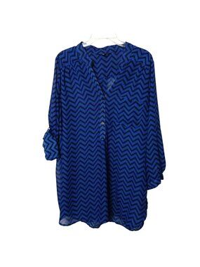 Riley + James Womens Blue Black Chevron Button Tunic Top 2X Polyester #D-17